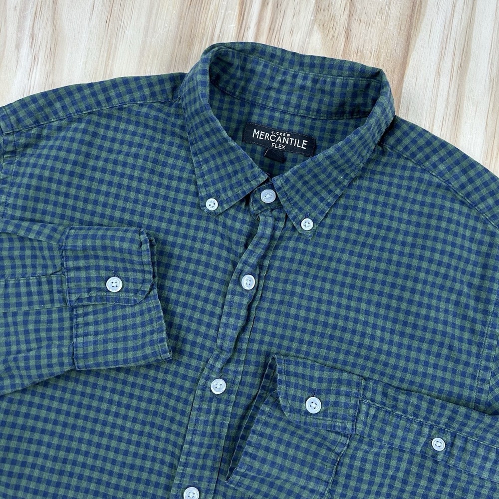 J.Crew Mercantile Men's Medium Green Blue Flex Button Up Long Sleeve Shirt